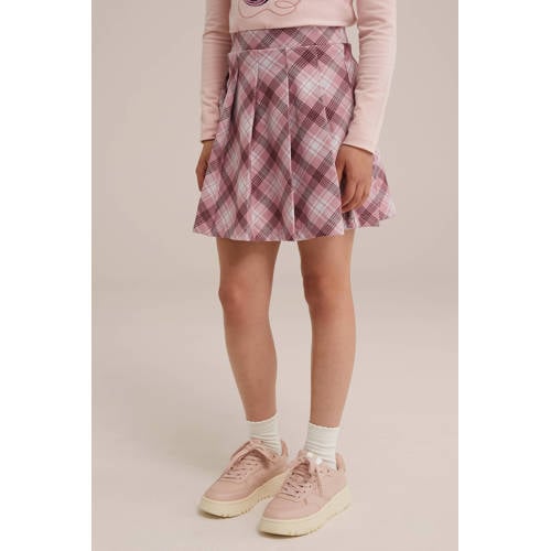 WE Fashion korte rok lichtroze Meisjes Polyester Ruit 134 140