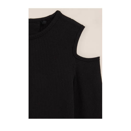WE Fashion top zwart Paars Meisjes Katoen Ronde hals Effen 170 176