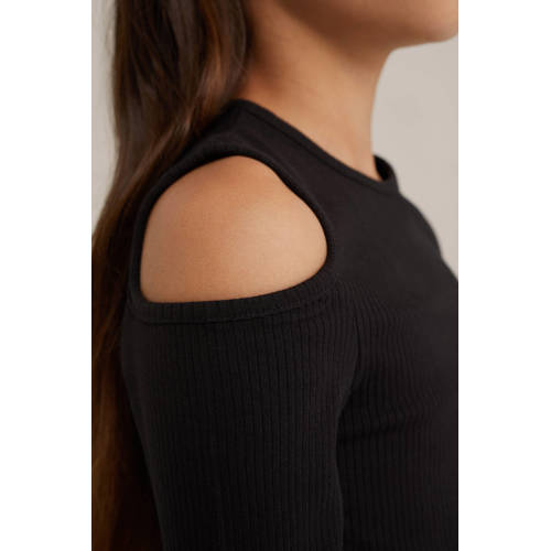 WE Fashion top zwart Paars Meisjes Katoen Ronde hals Effen 170 176