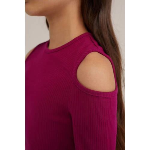 WE Fashion top zwart Rood Meisjes Katoen Ronde hals Effen 98 104
