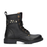 thumbnail: Zwarte meisjes Develab leren veterboots met rits- en vetersluiting en effen