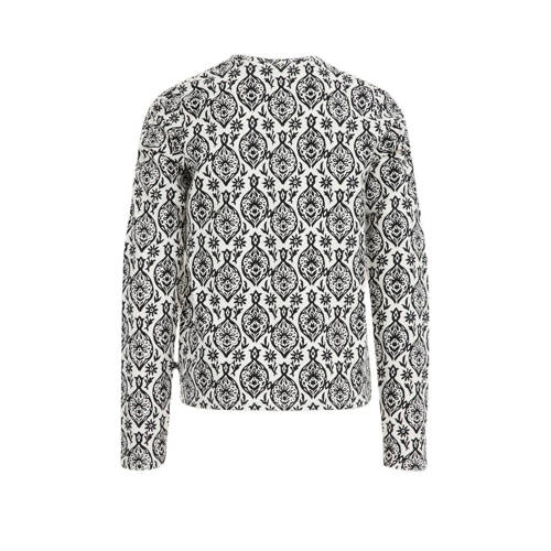 WE Fashion all over print longsleeve black uni Zwart Meisjes Katoen Ronde hals 158 164