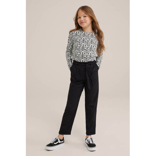 WE Fashion all over print longsleeve black uni Zwart Meisjes Katoen Ronde hals 158 164