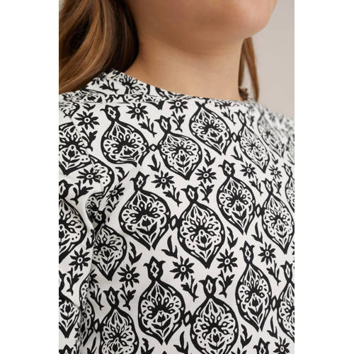 WE Fashion all over print longsleeve black uni Zwart Meisjes Katoen Ronde hals 158 164