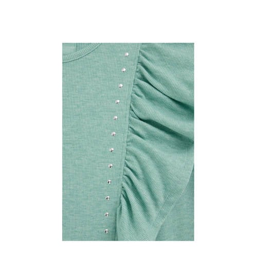 WE Fashion T-shirt mintgroen Ecru Meisjes Polyester Ronde hals Effen 170 176