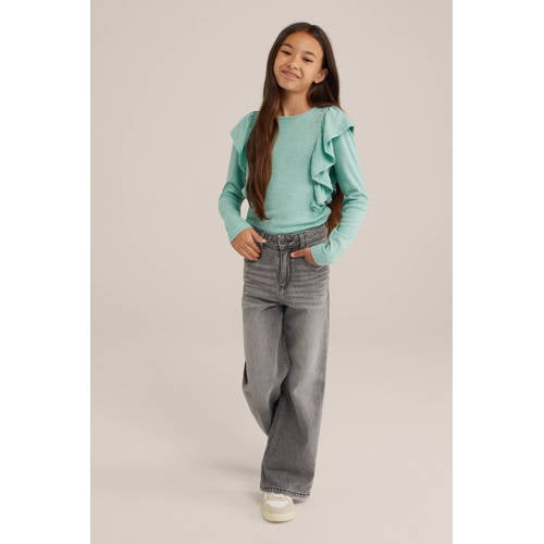 WE Fashion T-shirt mintgroen Ecru Meisjes Polyester Ronde hals Effen 170 176