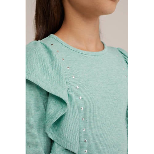 WE Fashion T-shirt mintgroen Ecru Meisjes Polyester Ronde hals Effen 170 176