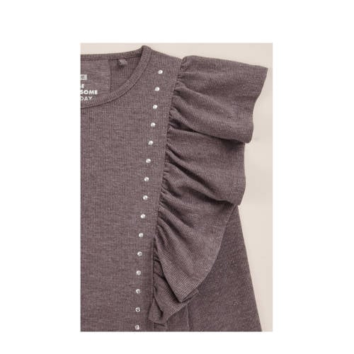 WE Fashion T-shirt bruin Meisjes Polyester Ronde hals Effen 122 128