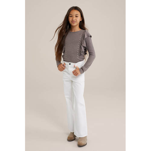 WE Fashion T-shirt bruin Meisjes Polyester Ronde hals Effen 122 128