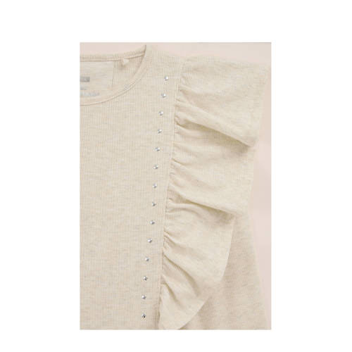 WE Fashion T-shirt ecru Meisjes Polyester Ronde hals Effen 170 176