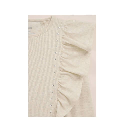 WE Fashion T-shirt ecru Meisjes Polyester Ronde hals Effen 170 176