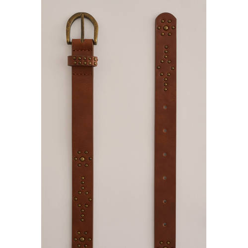 WE Fashion riem met studs bruin Meisjes Imitatieleer Effen 65 cm