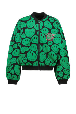sweatvest JIMENA met all over print zwart/groen