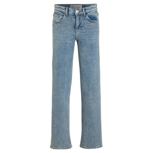 Cars high waist straight leg jeans YARA met all over print rhinestone blue Blauw Meisjes Denim - maat 140 afbeelding