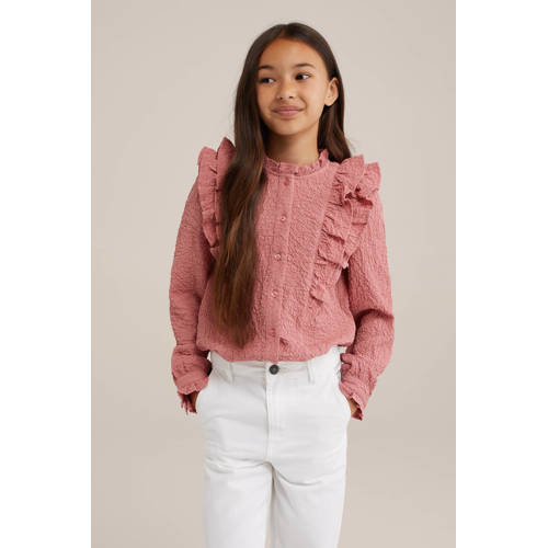 WE Fashion blouse roze Meisjes Polyester Opstaande kraag Effen 158 164