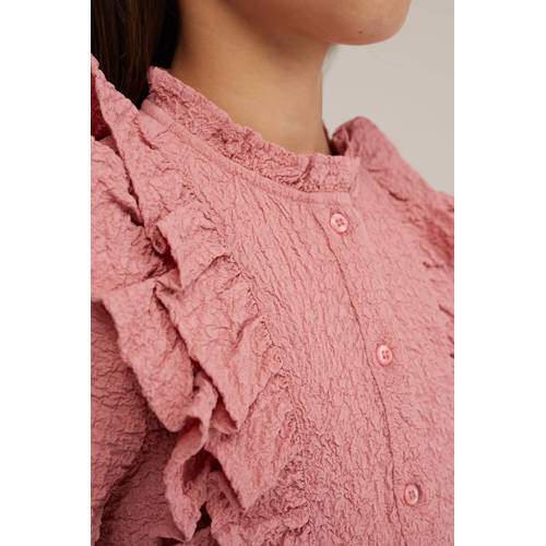 WE Fashion blouse roze Meisjes Polyester Opstaande kraag Effen 158 164