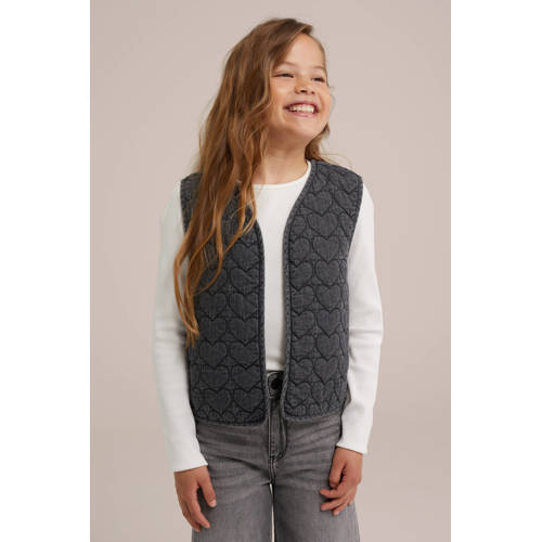 WE Fashion gilet grey denim Grijs Effen 134 140 | Gilet van