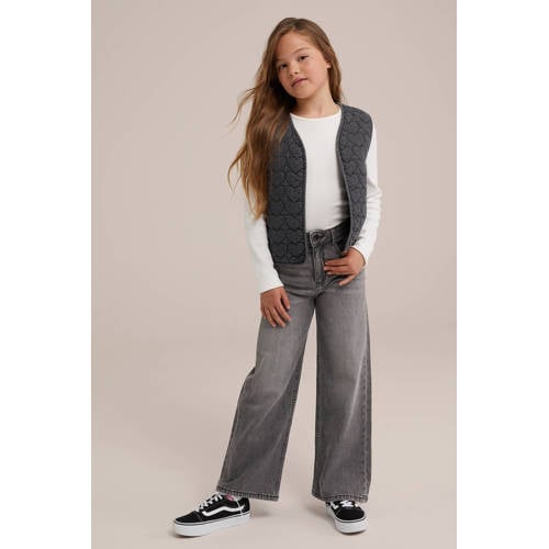 WE Fashion gilet grey denim Grijs Effen 134 140 | Gilet van