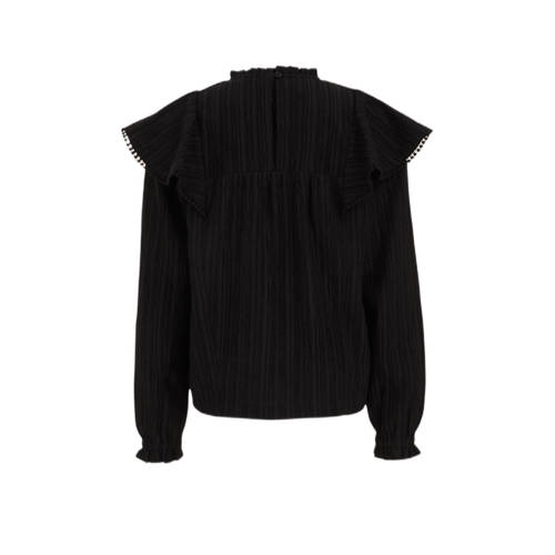 WE Fashion blouse zwart Meisjes Polyester Ronde hals Effen 122 128