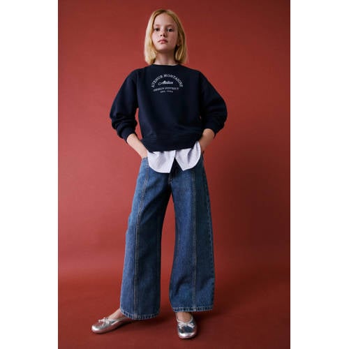 Mango Kids wide leg jeans middenblauw Meisjes Denim Effen 152