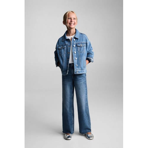 Mango Kids spijkerjas medium blue denim Blauw Effen 116