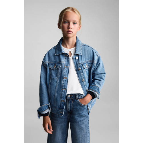 Mango Kids spijkerjas medium blue denim Blauw Effen 116