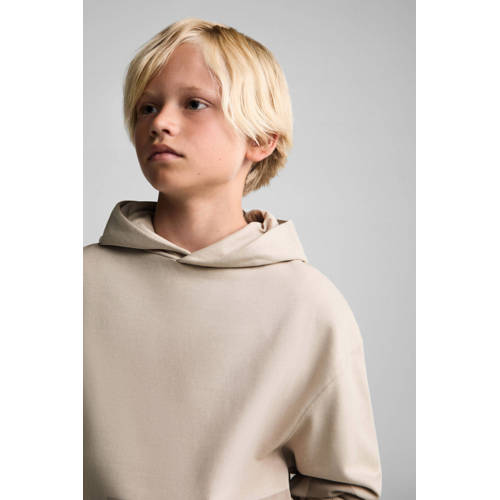 Mango Kids hoodie met tekst lichtbruin Sweater Tekst 116