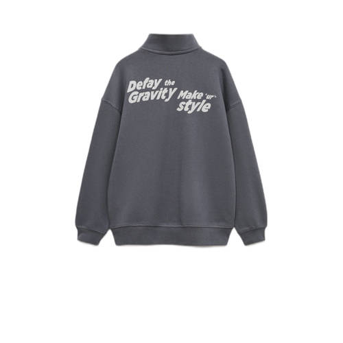 Mango Kids sweater met printopdruk antraciet Grijs Printopdruk 128