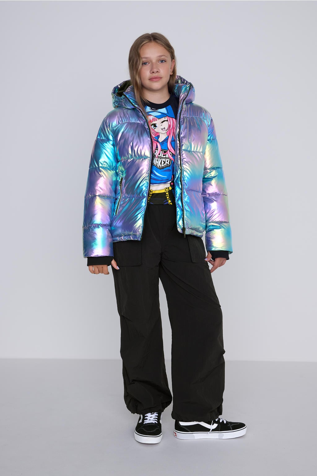 Zwarte meisjes Coolcat broek Blair van nylon met elastische tailleband en effen