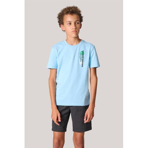 Shoeby T-shirt met backprint lichtblauw Jongens Katoen Ronde hals Backprint 170 176