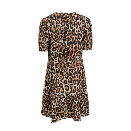 Shoeby jurk met panterprint bruin zwart Meisjes Viscose Ronde hals Panterprint 170 176