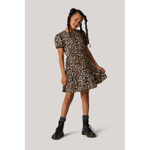 Shoeby jurk met panterprint bruin zwart Meisjes Viscose Ronde hals Panterprint 170 176