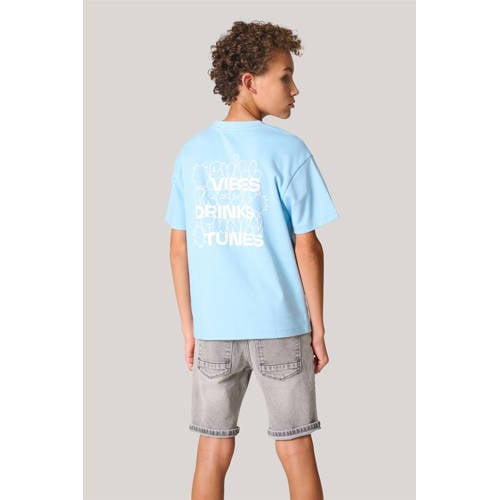 Shoeby T-shirt met backprint lichtblauw Jongens Katoen Ronde hals Backprint 170 176