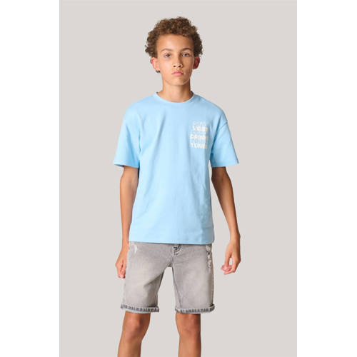Shoeby T-shirt met backprint lichtblauw Jongens Katoen Ronde hals Backprint 170 176