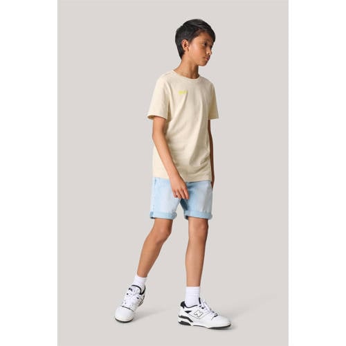 Shoeby T-shirt met backprint beige Jongens Katoen Ronde hals Backprint 146 152