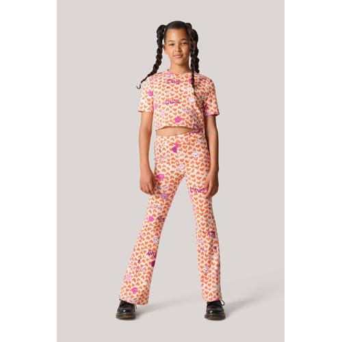 Shoeby crop top met all over print oranje roze Meisjes Polyester Ronde hals 146 152