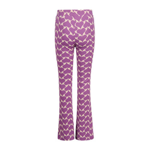 Shoeby flared broek met hartjes paars offwhite Meisjes Polyester Hartjes 170 176