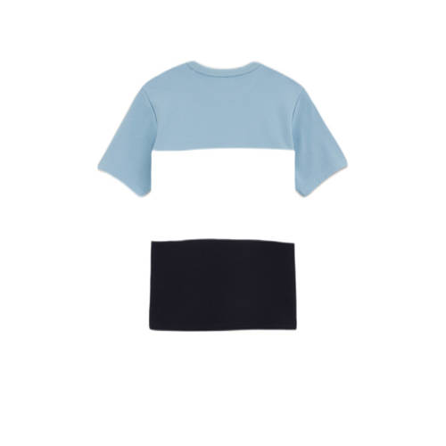 WE Fashion gestreept T-shirt blauw wit Jongens Katoen Ronde hals Streep 110 116