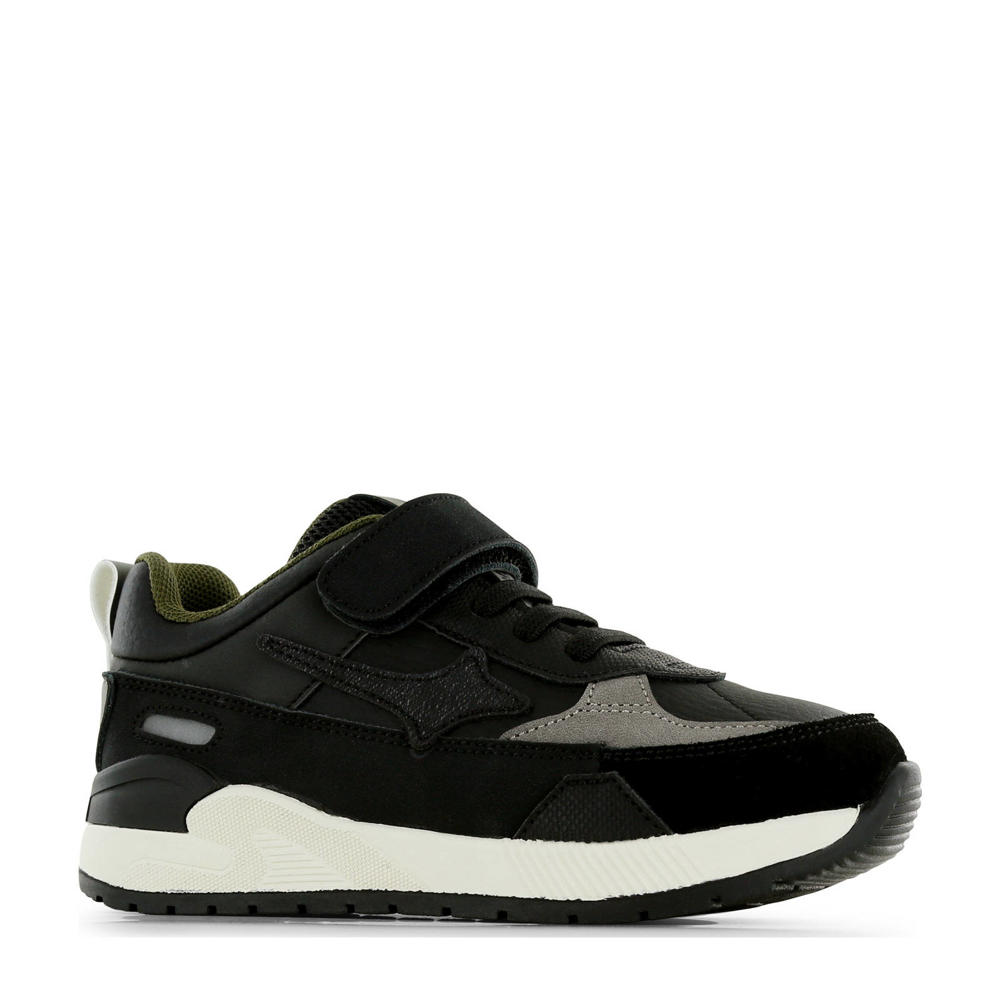 Zwarte jongens Shoesme sneakers van imitatieleer met elastische veter- met klittenbandsluiting