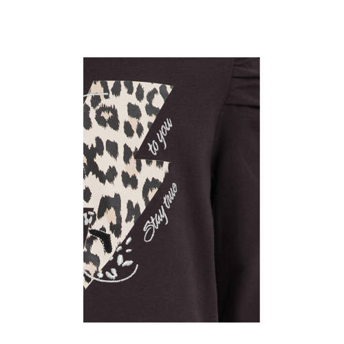 WE Fashion longsleeve met printopdruk antraciet Grijs Meisjes Katoen Ronde hals 146 152