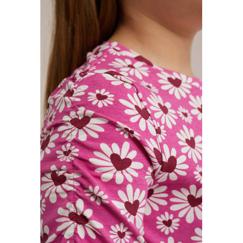 WE Fashion gebloemde longsleeve roze wit rood Meisjes Katoen Ronde hals 98 104