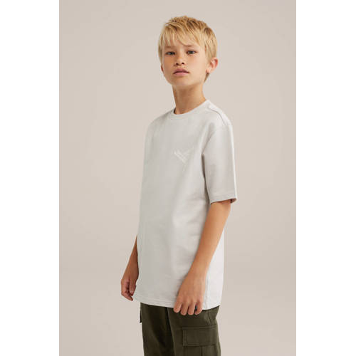 WE Fashion T-shirt met printopdruk beige Jongens Katoen Ronde hals Printopdruk 134 140