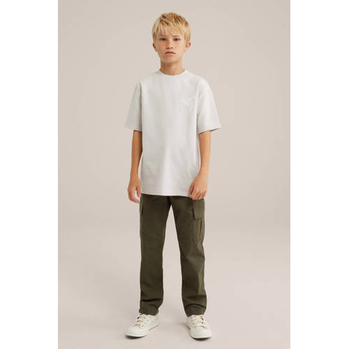 WE Fashion T-shirt met printopdruk beige Jongens Katoen Ronde hals Printopdruk 134 140