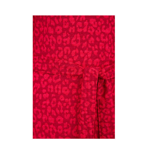 WE Fashion jurk met all over print en plooien rood Meisjes Polyester Ronde hals 134 140