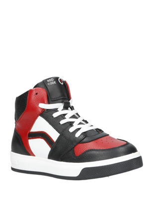   leren sneakers rood/zwart/wit