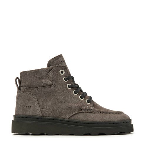 Nubikk suède veterboots donkergrijs Jongens Suede Effen - maat 35 afbeelding