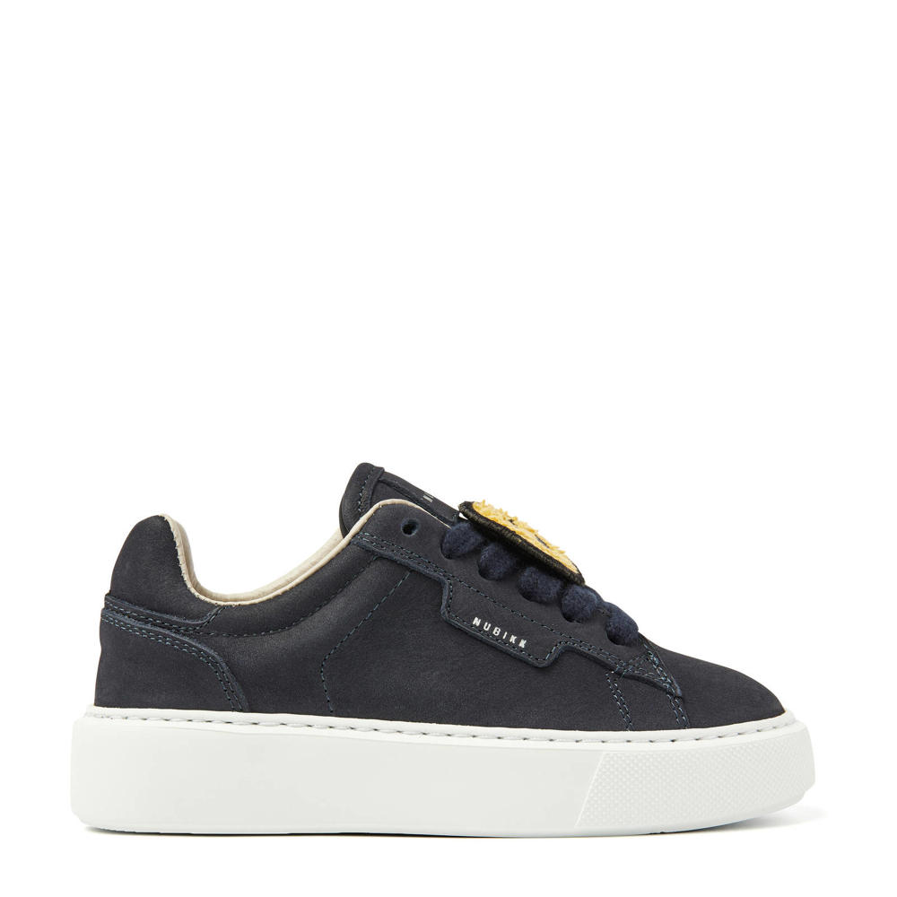 Donkerblauwe jongens Nubikk Vince Tora K nubuck sneakers met veters en effen