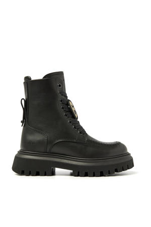 Fae Bobbi Jr leren veterboots zwart