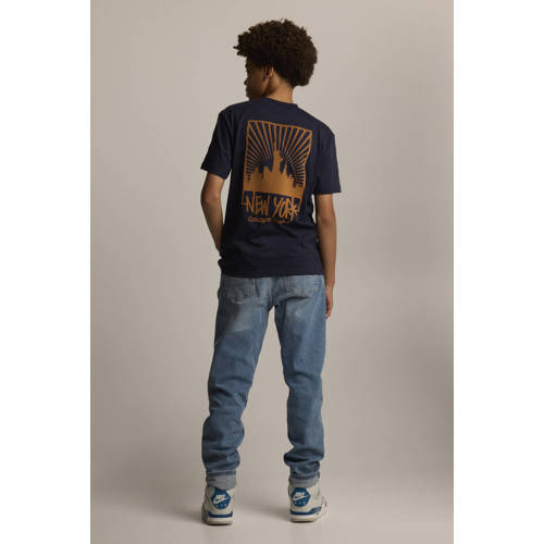 America Today T-shirt Errol JR met backprint donkerblauw Jongens Katoen Ronde hals 122 128
