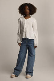 thumbnail: Witte meisjes America Today blouse Blaire JR van katoen met effen, lange mouwen, V-hals, knoopsluiting en textuur